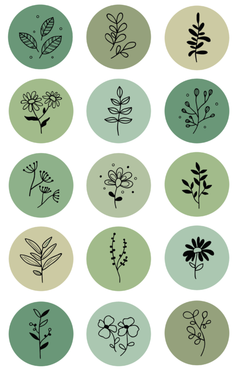 Yeşil Çiçek Desenli Yuvarlak Sticker 1