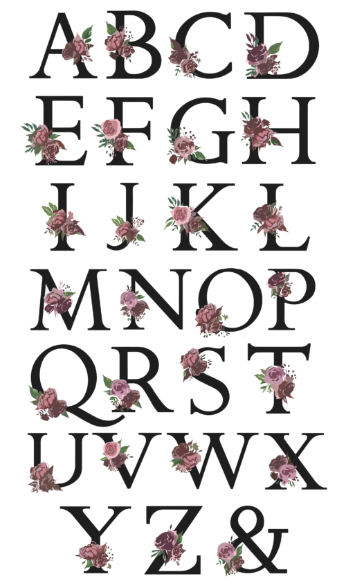 Siyah Çiçekli Alfabe Sticker