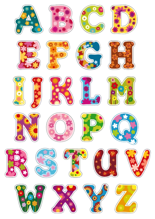 Çiçek Desenli Renkli Alfabe Sticker
