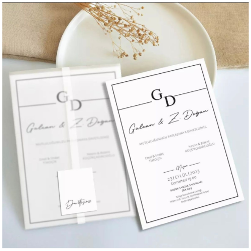 Zarfıyla Birlikte Düğün Davetiyesi 500 01
