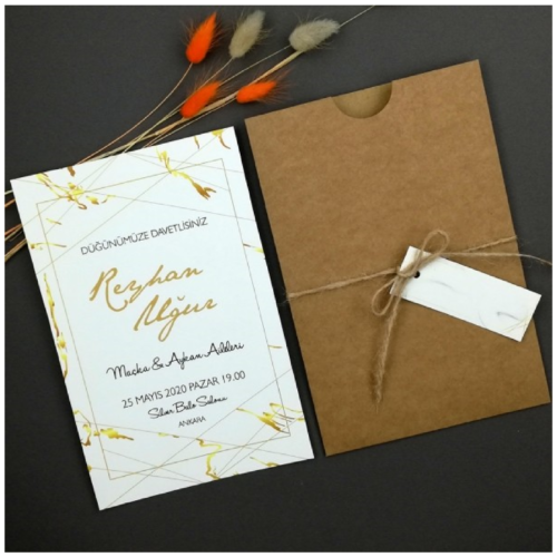 Zarfıyla Birlikte Düğün Davetiyesi 500 06