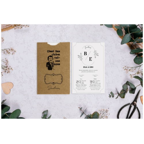Zarfıyla Birlikte Düğün Davetiyesi 500 07