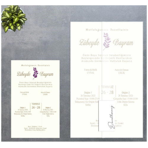 Zarfıyla Birlikte Düğün Davetiyesi 501 02